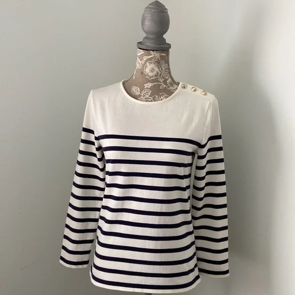 Sezane Loic Mariniere Breton Stripe Shirt White Ecru Blue XS - Picture 3 of 17